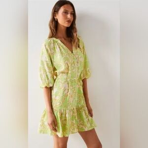 Mango MNG Printed Bow Dress Lime Neon